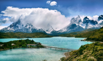 A stunning photo of the mountains of Torres del Paine, Chile in the summer