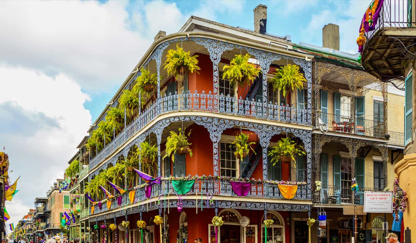 One of the many old, colorful buildings in bustling New Orleans