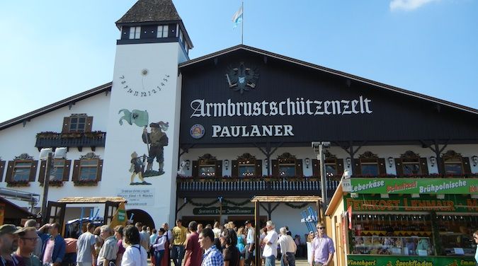 One of the building packed with people at Oktoberfest in Munich
